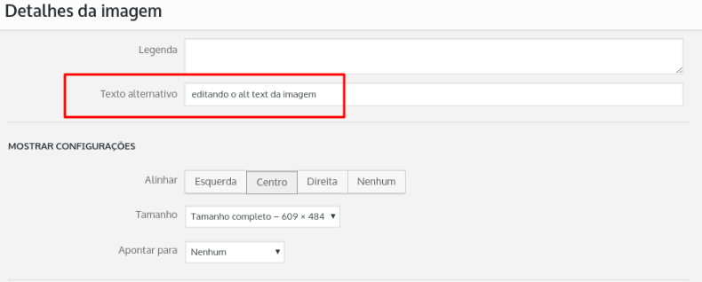 alterando o texto alternativo da imagem para otimizar SEO WordPress 