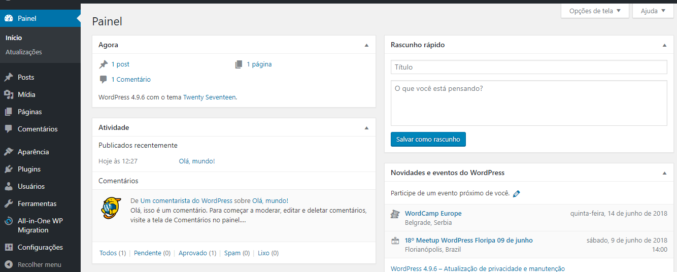 painel de administrador do WordPress