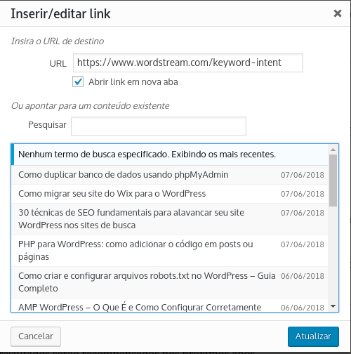 configurando os conteúdos da linkagem