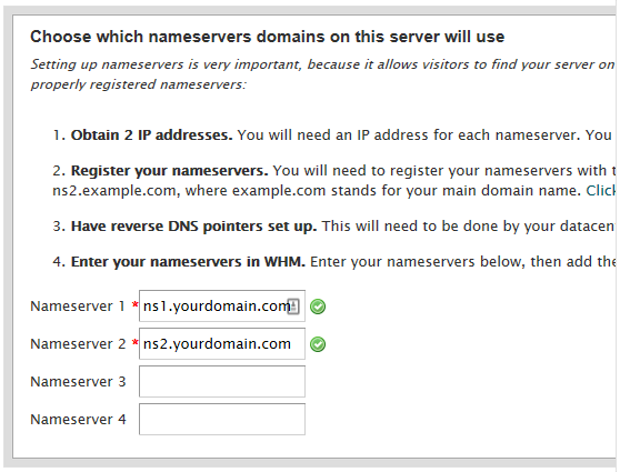 configurando nameserves da rede do painel cPanel/whm