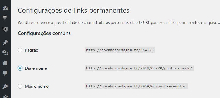 configurando links permanentes no wordpress