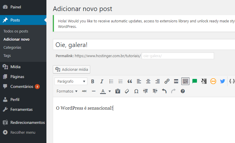 editor de conteúdo do cms wordpress