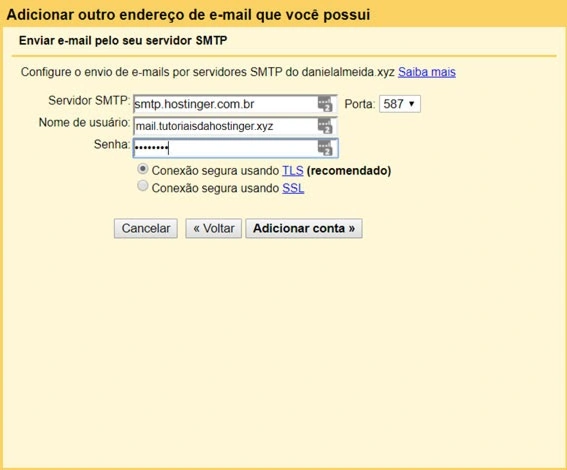 informação de servidor smtp no gmail