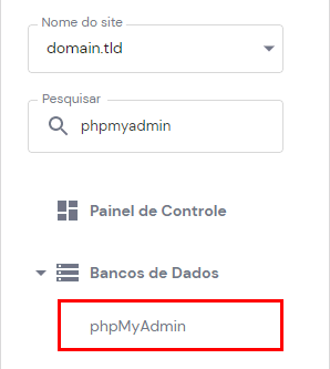 O botão phpMyAdmin no hPanel