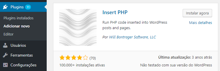 inserir Plugin php