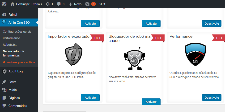 bloquear robô mal criado usando o plugin all in one seo pack no wordpress