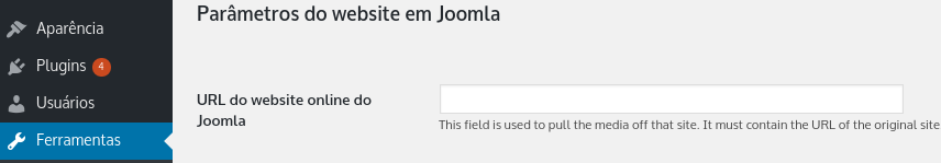 parâmetros do website joomla