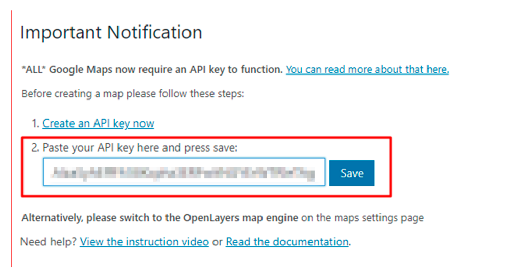 colar chave API no wp google maps