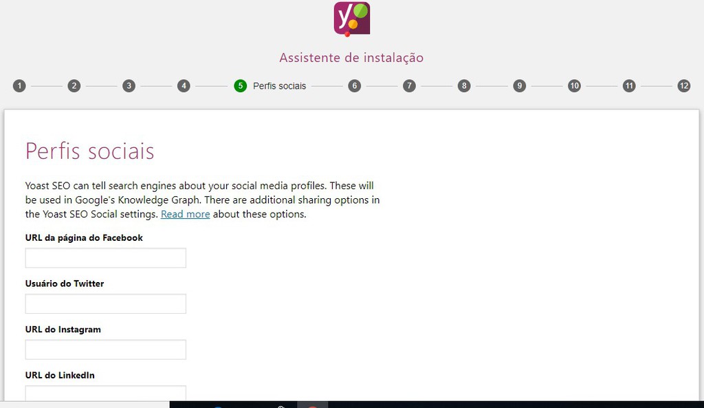 Assistente de instalação do Yoast no WordPress