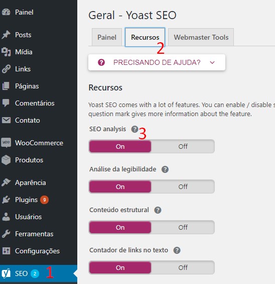 Ativar recursos no Yoast para a adicionar Twitter Cards no wordpress