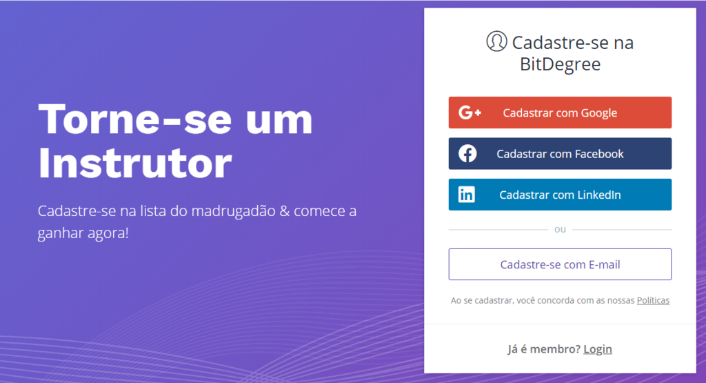 seja um instrutor no bitdegree