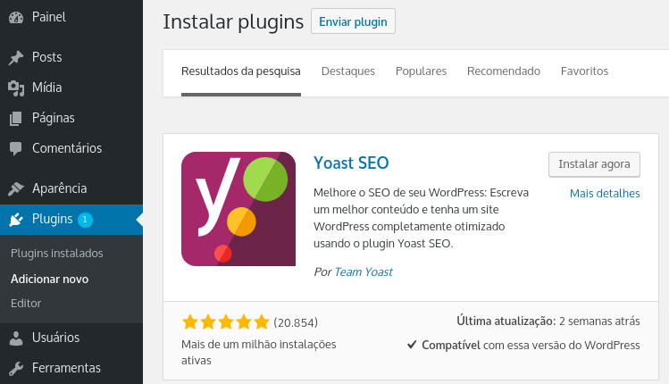 Instalar plugin Yoast para adicionar Twitter Cards no WordPress