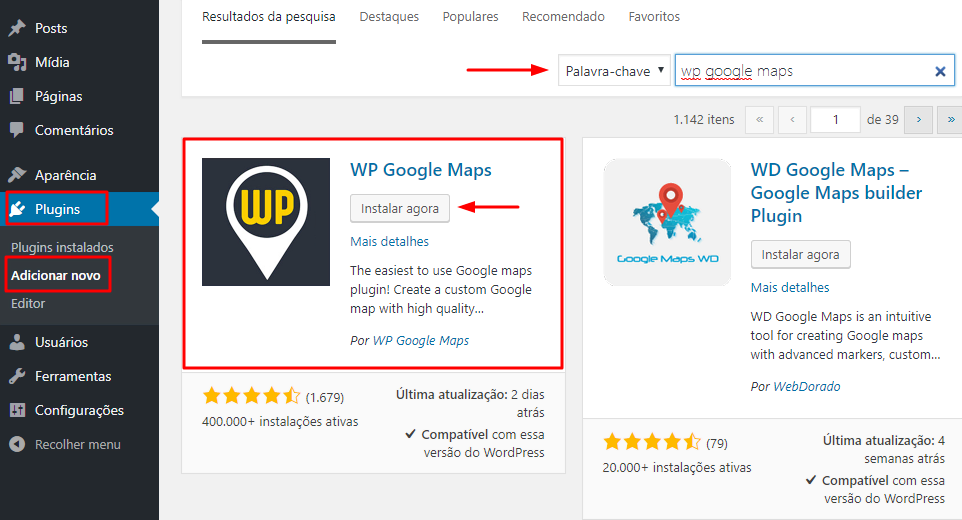 instalando plugin wp google maps