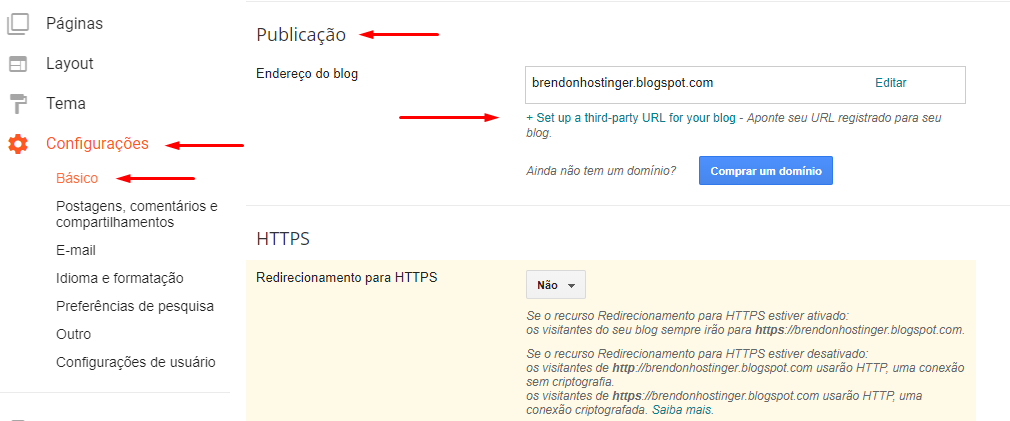 adicionando registros CNAME no seu blog