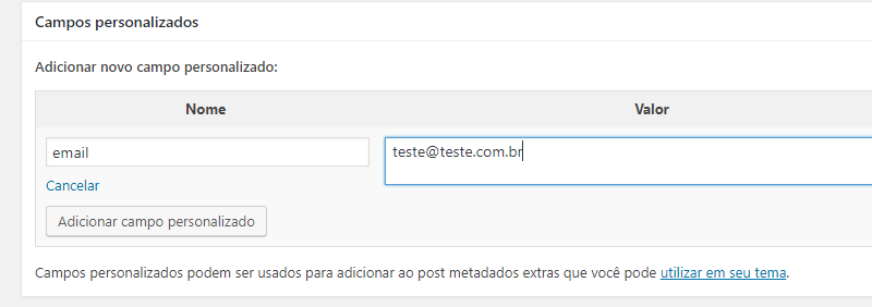 adicionando campos personalizados no CMS WordPress