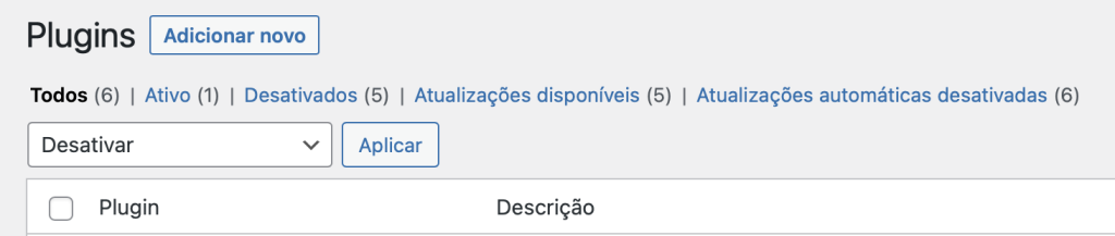 desativando plugins em massa no wordpress
