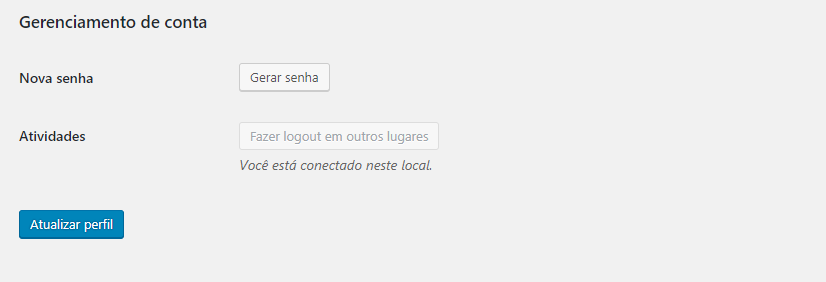 Gerenciamento de conta no wordpress