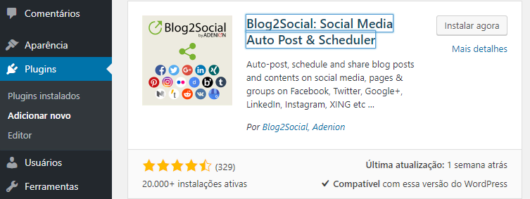 instalar plugin blog2social