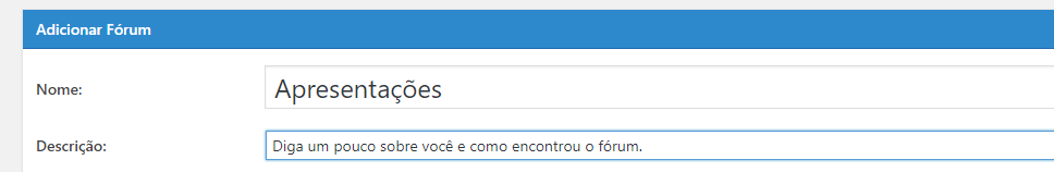 nome e descrição de fórum