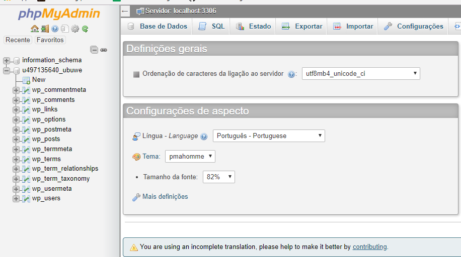 Painel do Php MyAdmin