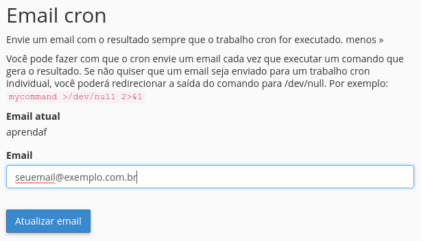 definir email para tarefa cron cpanel