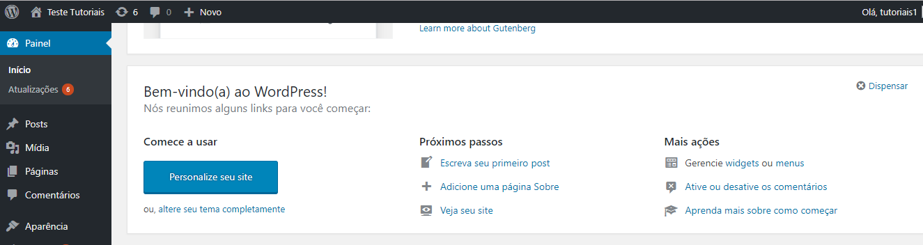 primeira página do wordpress para aprender como criar um site