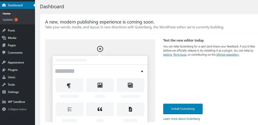 painel de controle do WordPress