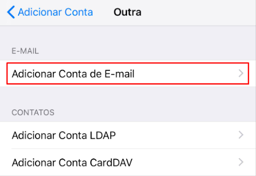adicionar conta de email no iphone usando outro provedor