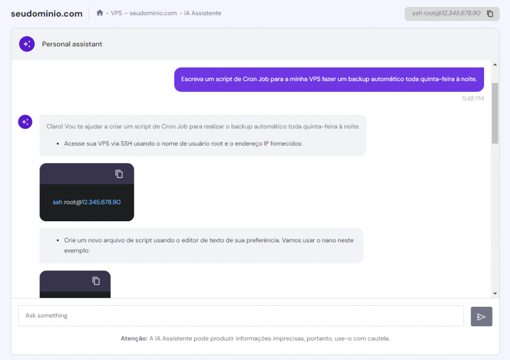 assistente ia para vps no hpanel da hostinger