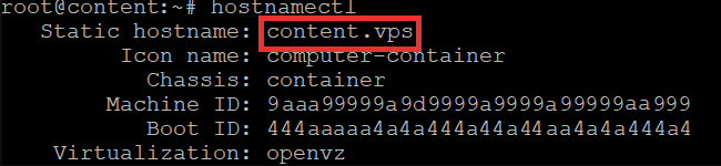 checagem de hostname do vps via linha de comando