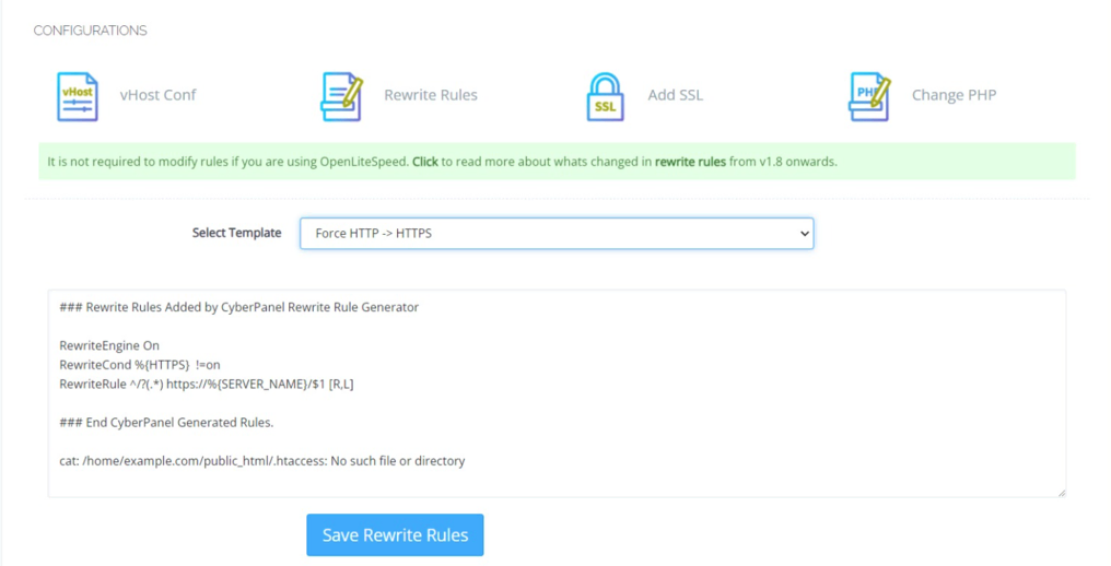 forçando https no cyberpanel