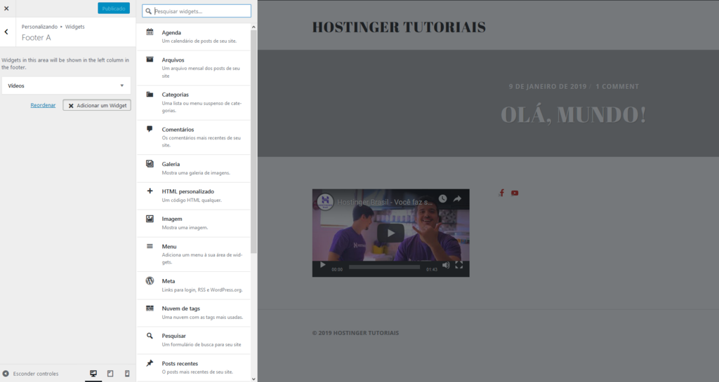Adicionar widget dentro da seção personalizar do WordPress