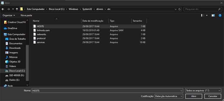 arquivo hosts do windows