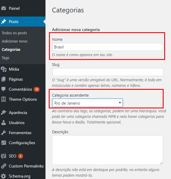 passo para criar categoria no wordpress