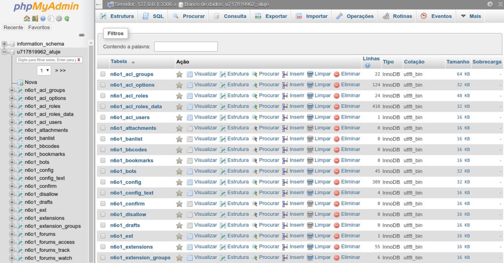 interface do phpmyadmin