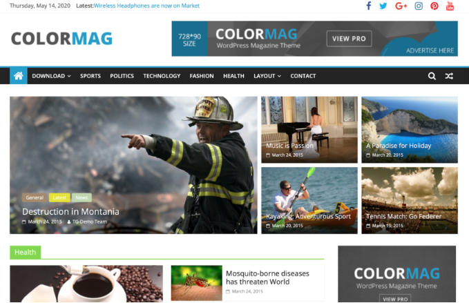 primeira página do template ColorMag