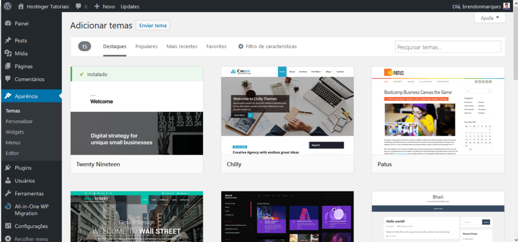 Adicionar temas. Tutorial WordPress é bom?