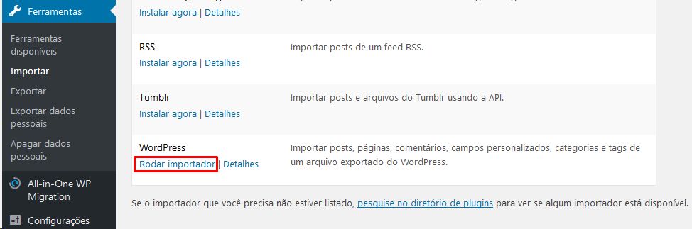 Rodar Importar Site WordPress