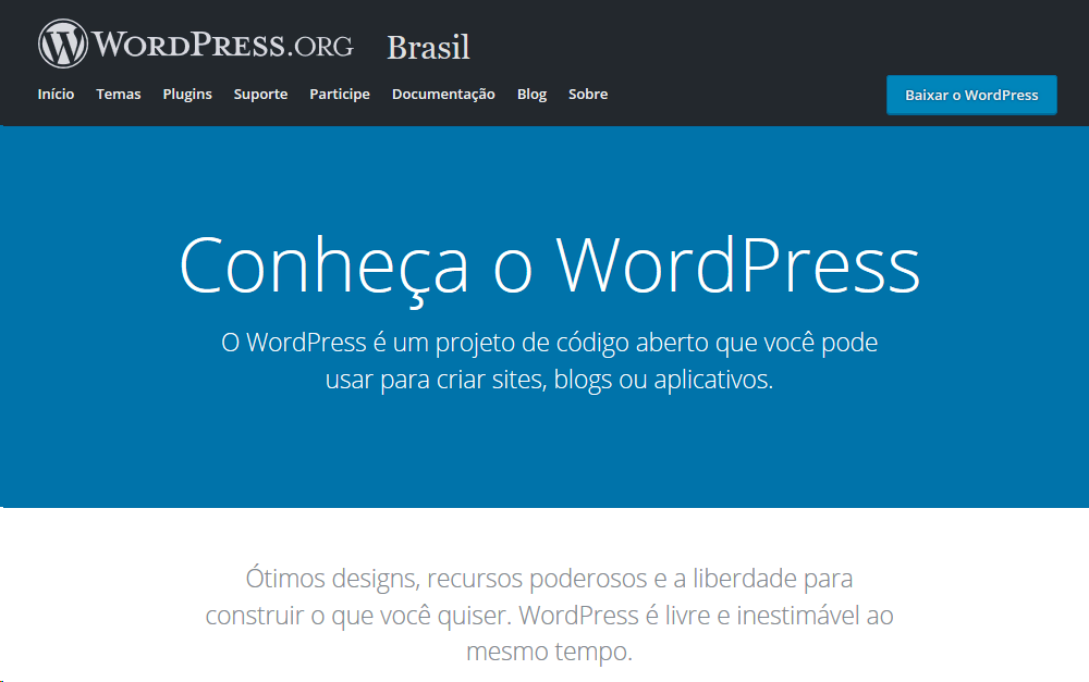 Site oficial da plataforma WordPress