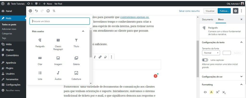 bloco do editor no wordpress