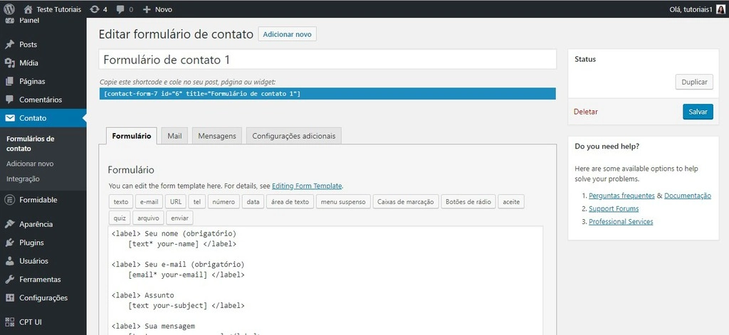 exemplo formidable contact form plugin