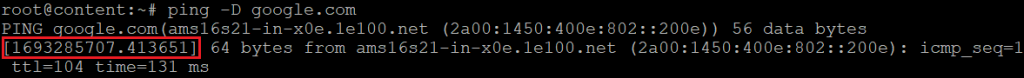 resultado de comando ping com timestamp