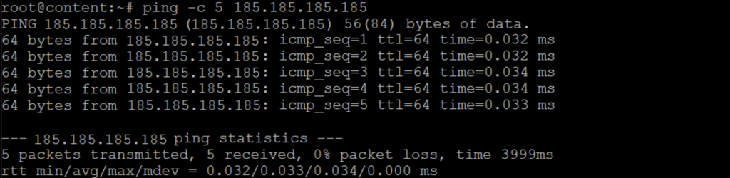 resultado do comando ping com opção -c