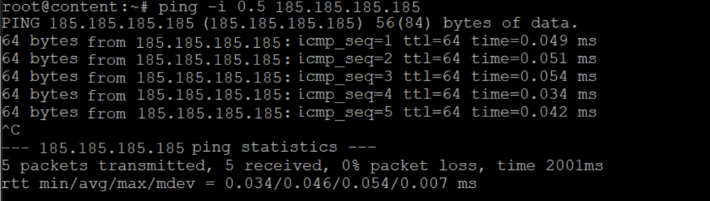 resultado de comando ping com intervalos