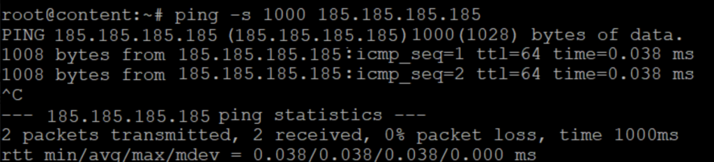 exemplo de opção s no comando ping