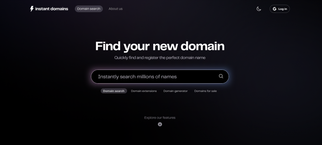 página do serviço instant domain search