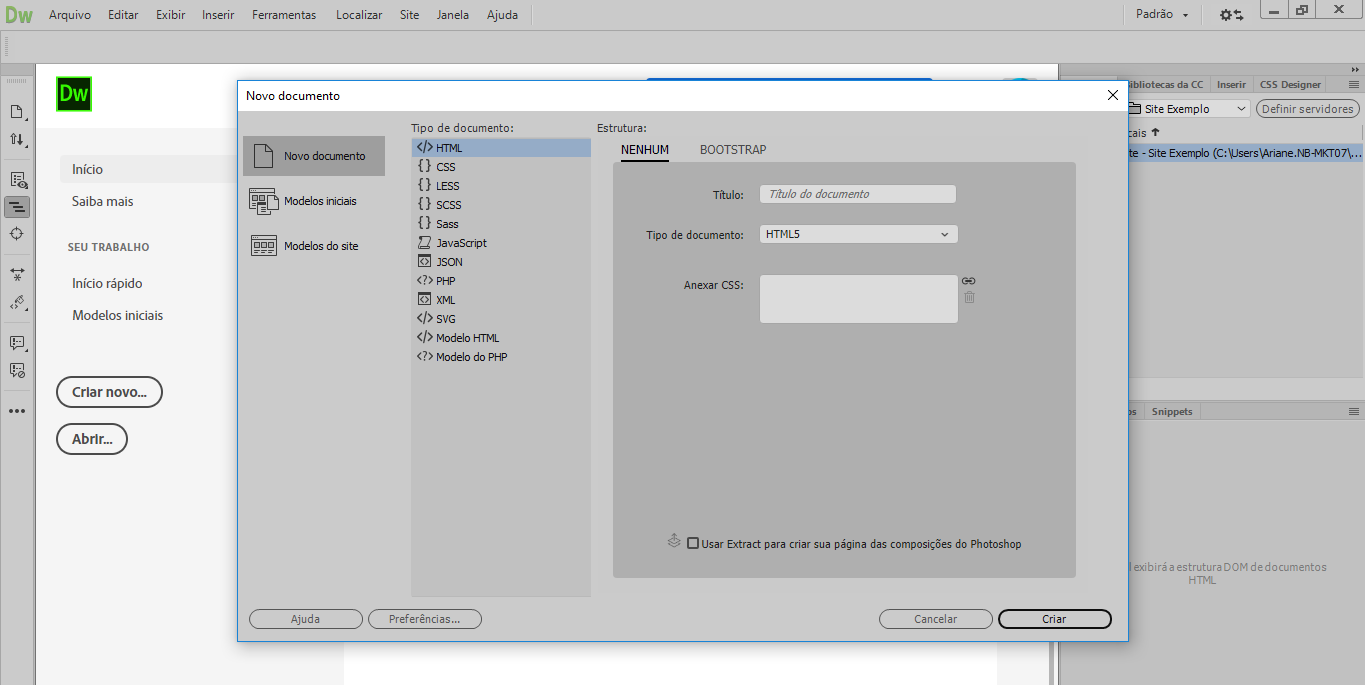 interface adobe dreamweaver