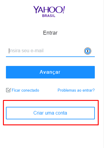 página para criar conta de email no yahoo