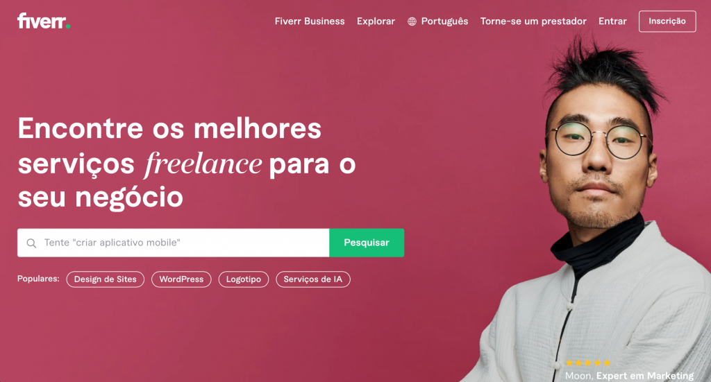 página inicial do site de freelancer fiverr