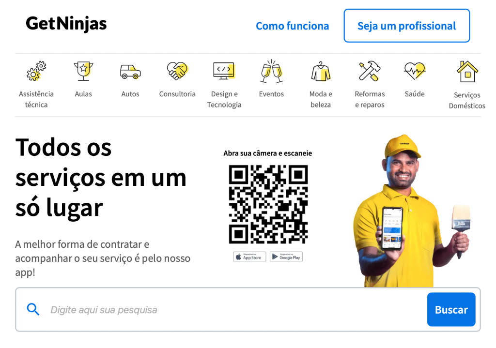 página inicial do site de freelancer getninjas